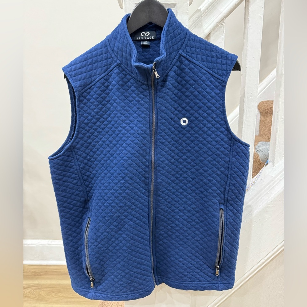 Vantage Blue Textured Quilted Cotton Vest Size Small